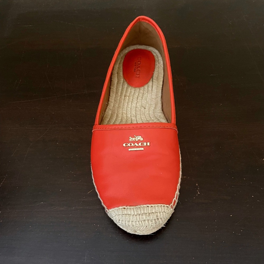 Coach Rhodelle Orange Leather Espadrille Flats Gold Logo Womens 7.5B A8424 - Picture 4 of 8